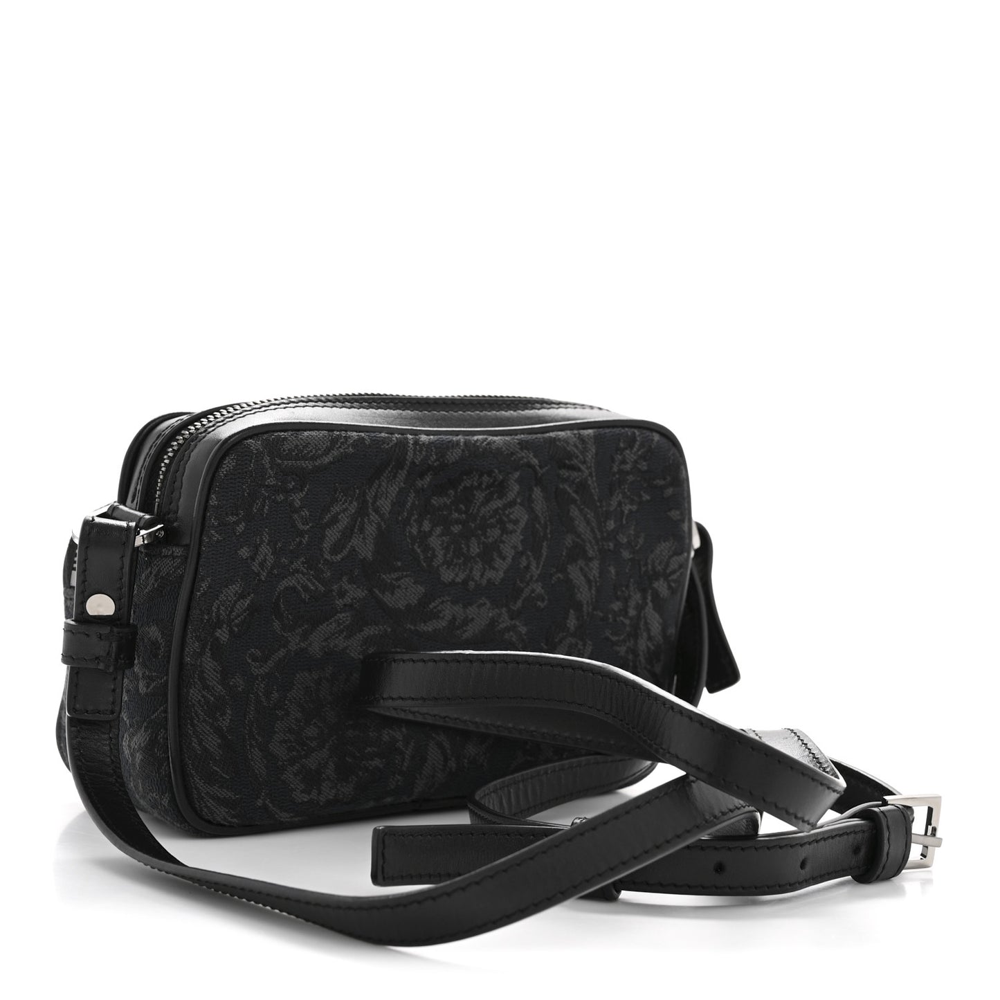 Fabric Jacquard Calfskin Barocco Crossbody Bag Black