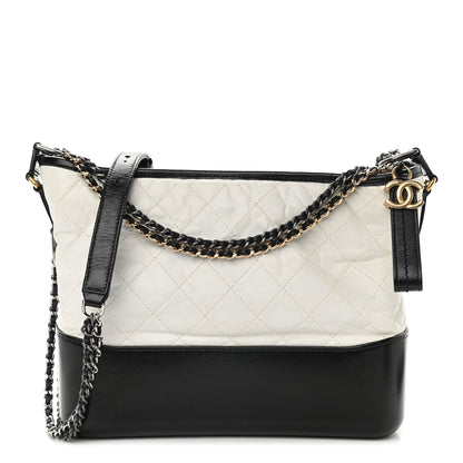 Chanel Aged Calfskin Quilted Medium Gabrielle Hobo Black White 1 of 9