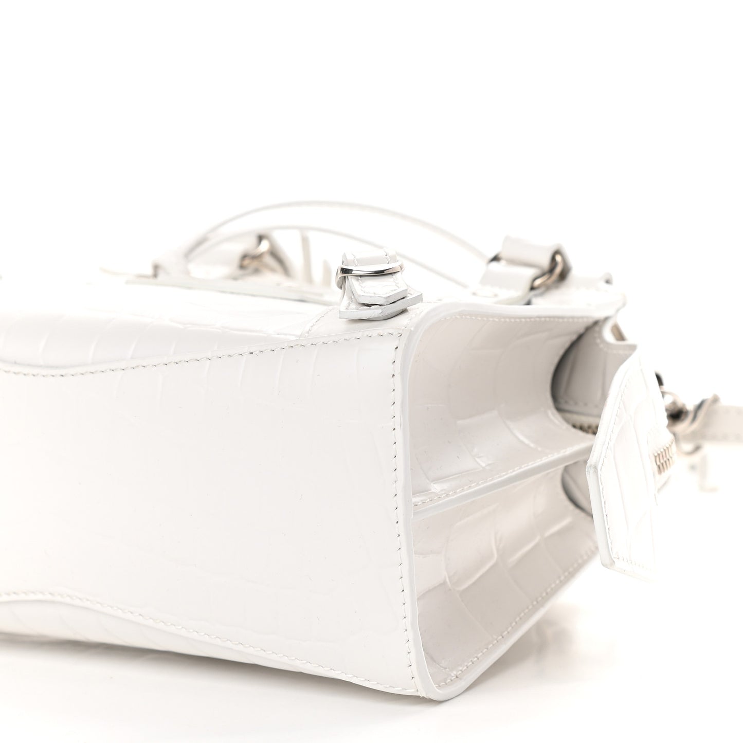 Semi Shiny Calfskin Crocodile Embossed Neo Classic Silver Hardware Mini City White