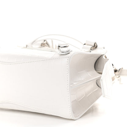 Balenciaga Semi Shiny Calfskin Crocodile Embossed Neo Classic Silver Hardware Mini City White 8 of 8