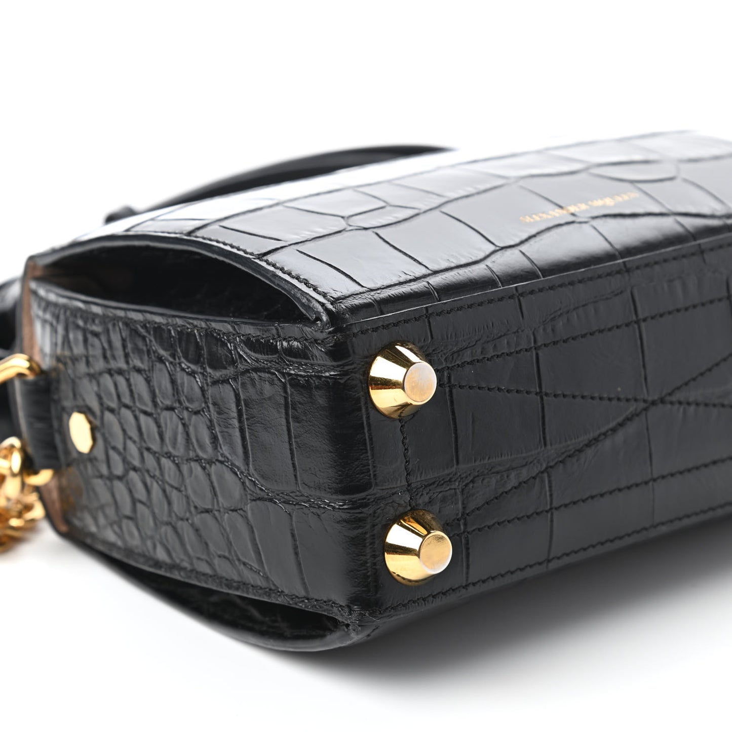 Calfskin Crocodile Embossed Box Shoulder Bag 19 Black