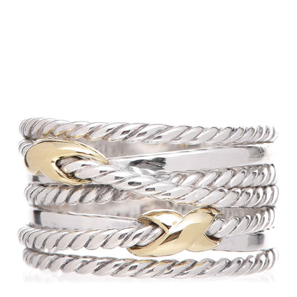 David Yurman Sterling Silver 18K Yellow Gold Double X Crossover Ring 57 8 1 of 4