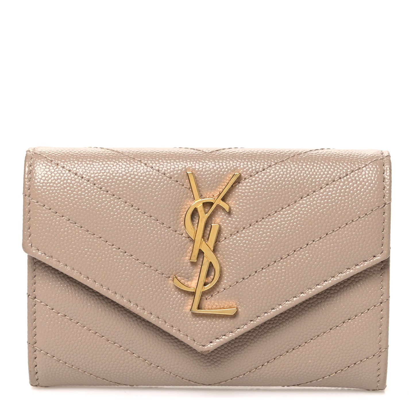Grain De Poudre Matelasse Chevron Small Monogram Envelope Wallet Dark Beige