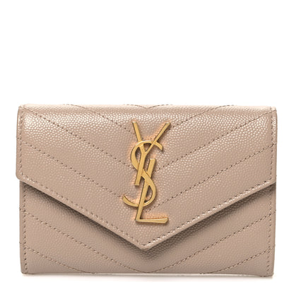 Saint Laurent Grain De Poudre Matelasse Chevron Small Monogram Envelope Wallet Dark Beige 1 of 7