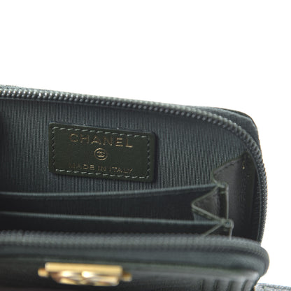 Chanel Caviar Chevron Quilted Boy Zip Around Coin Purse Wallet Dark Green 8 of 11