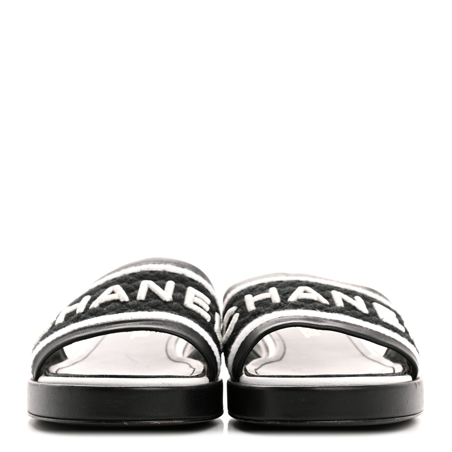 Chanel Lambskin Embroidered CC Mule Sandal 40 Black White 1801223