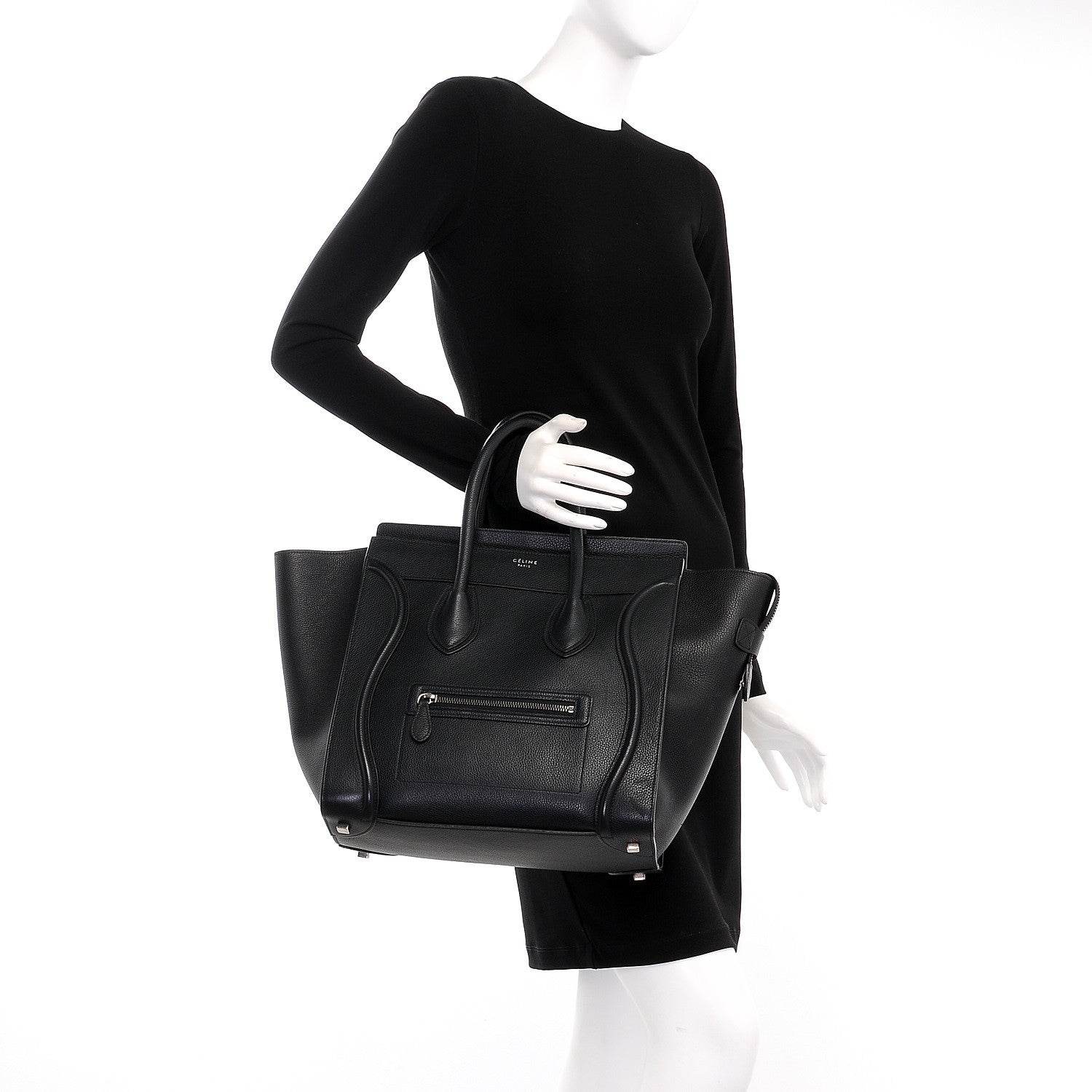 Celine Drummed Calfskin Mini Luggage Black 2 of 8