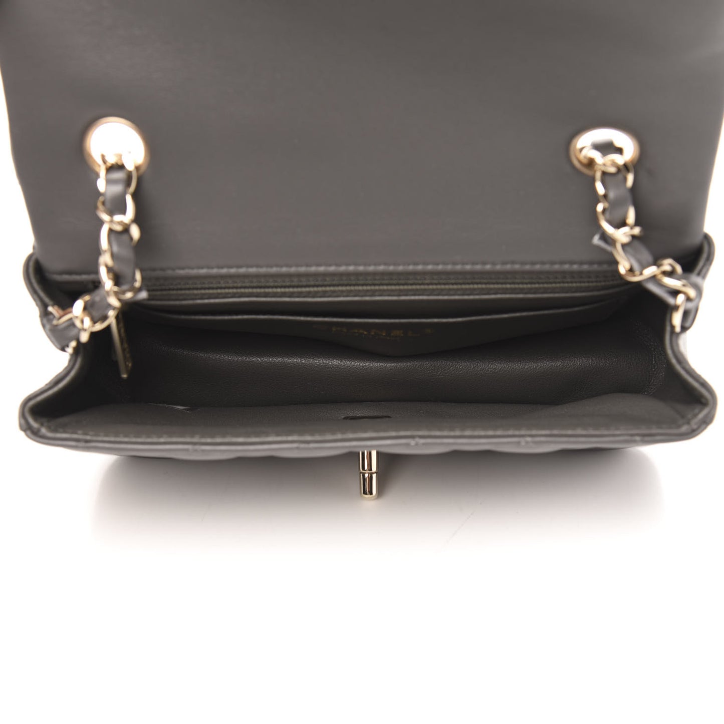 Lambskin Quilted Mini Rectangular Flap Grey