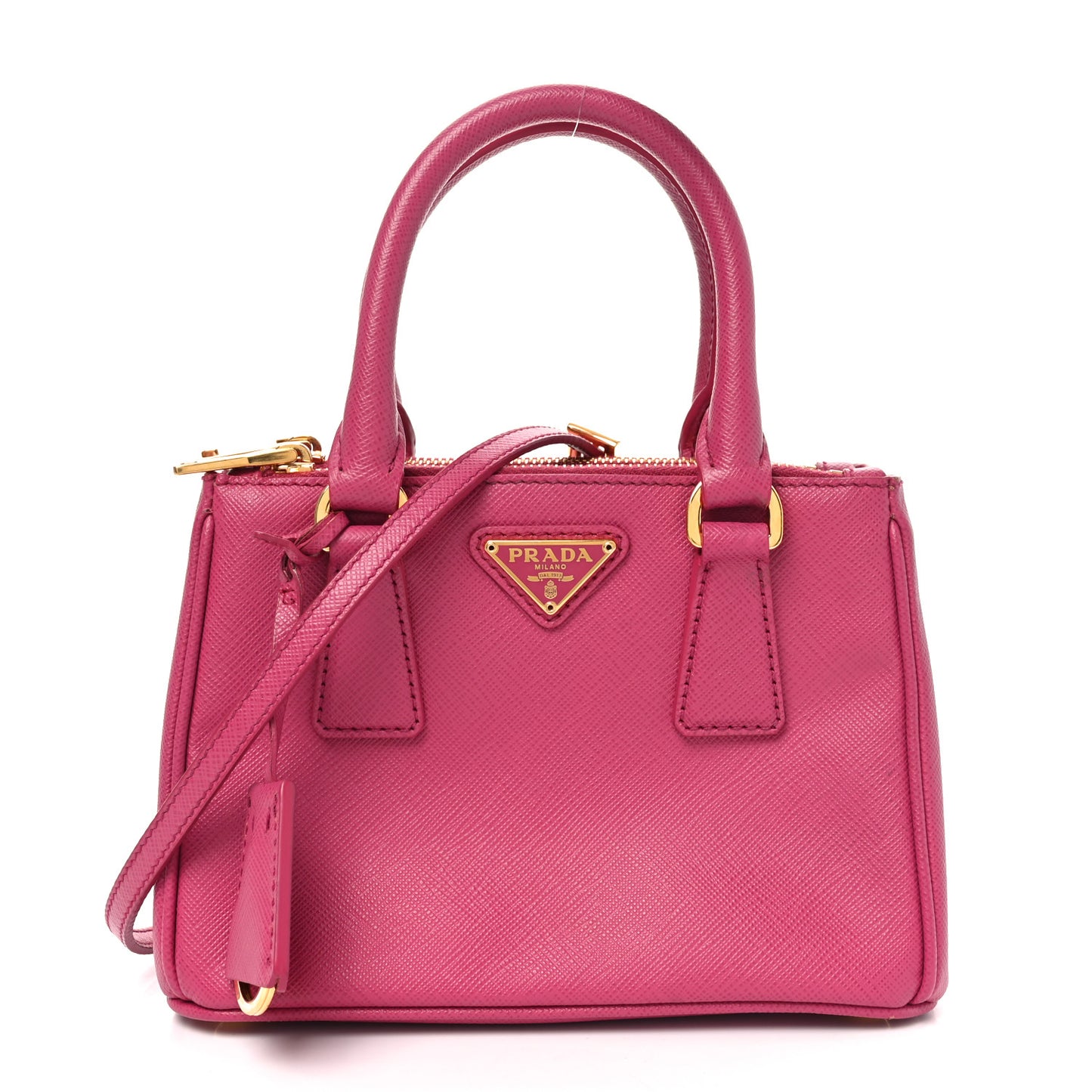 Saffiano Lux Micro Galleria Double Zip Tote Fuxia