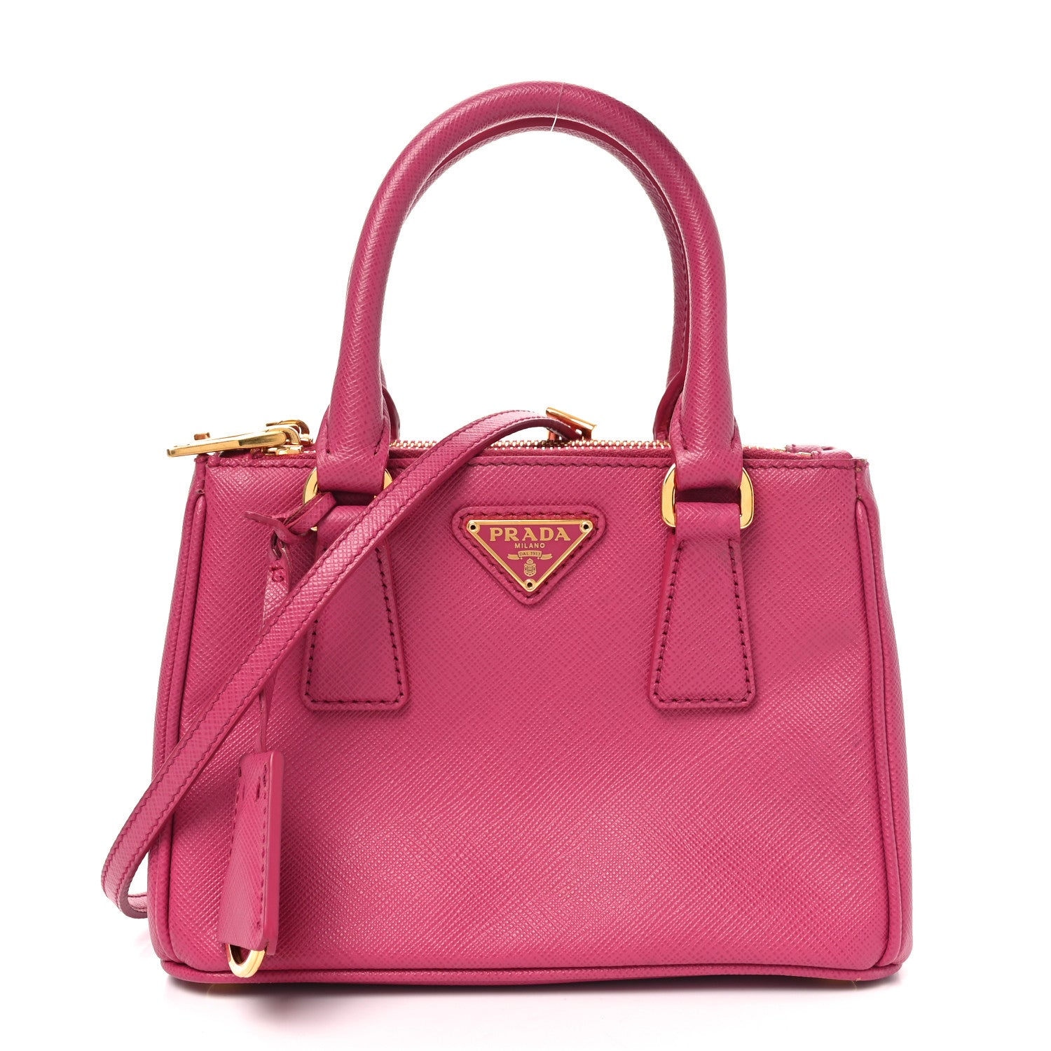 Prada Saffiano Lux Micro Galleria Double Zip Tote Fuxia 1 of 8