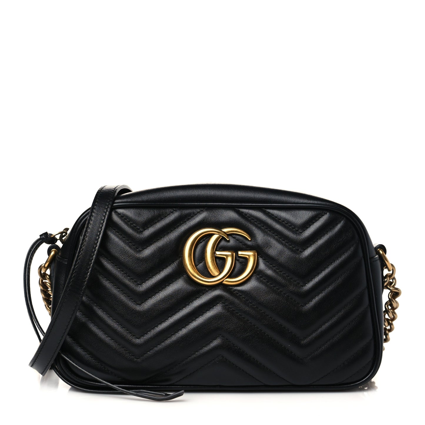 Calfskin Matelasse Small GG Marmont Chain Shoulder Bag Black