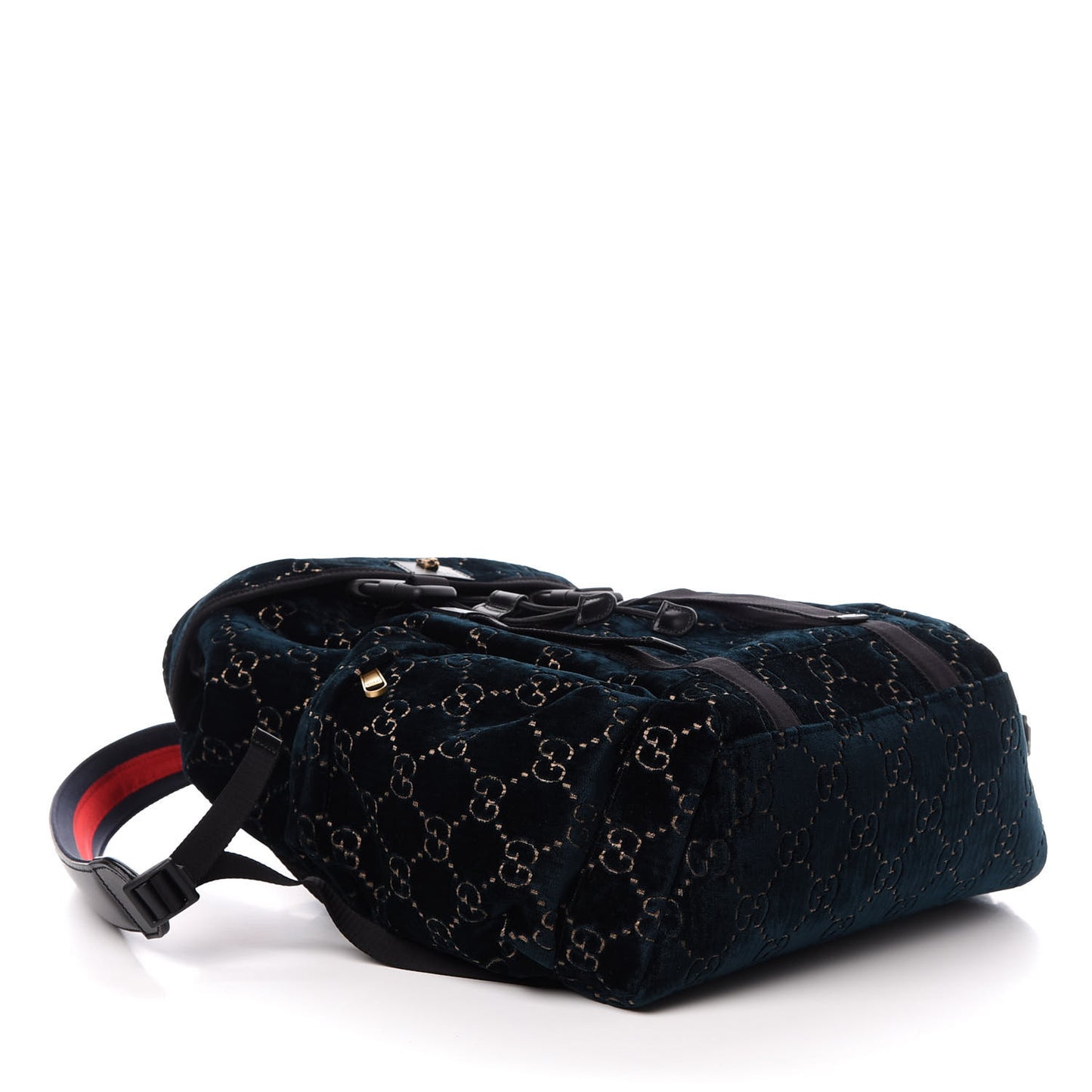 Velvet GG Monogram Web Medium Double Buckle Backpack Blue Beige Black