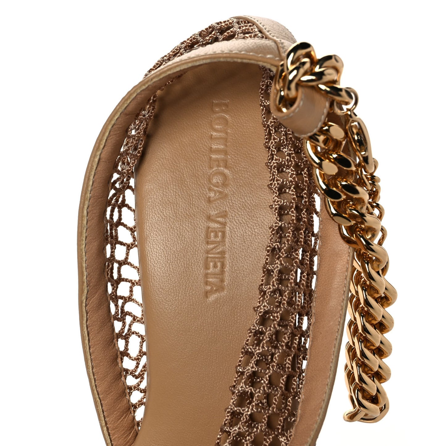 Mesh Nappa Chunky Chain Sandals 36 Beige Pony