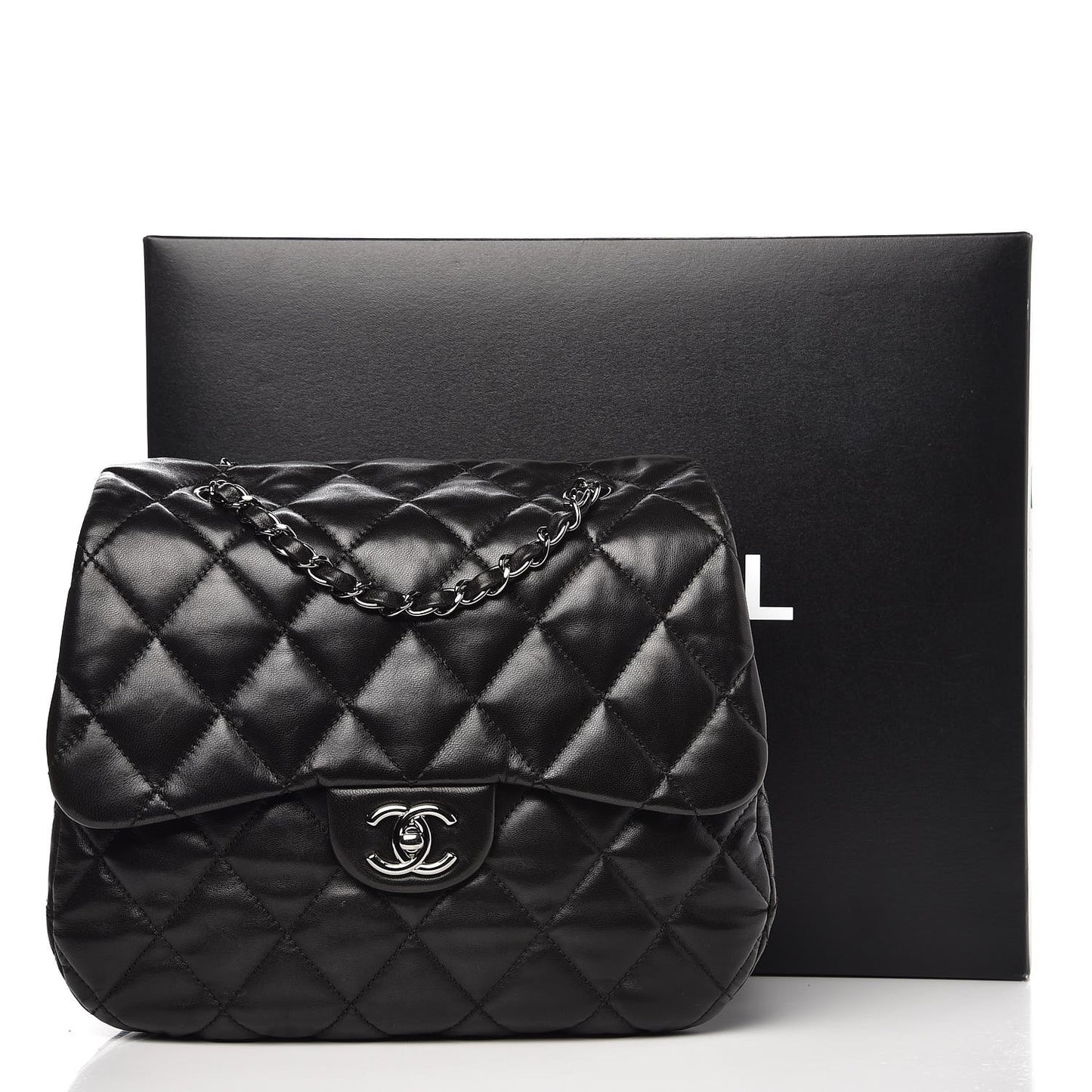 Lambskin Quilted 3 Large Flap Black