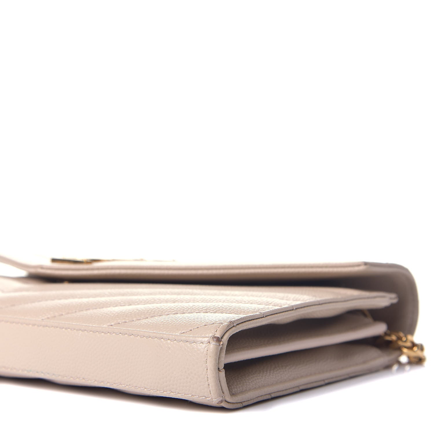 Saint Laurent Grain De Poudre Matelasse Chevron Monogram Chain Wallet Nude Powder 9 of 11