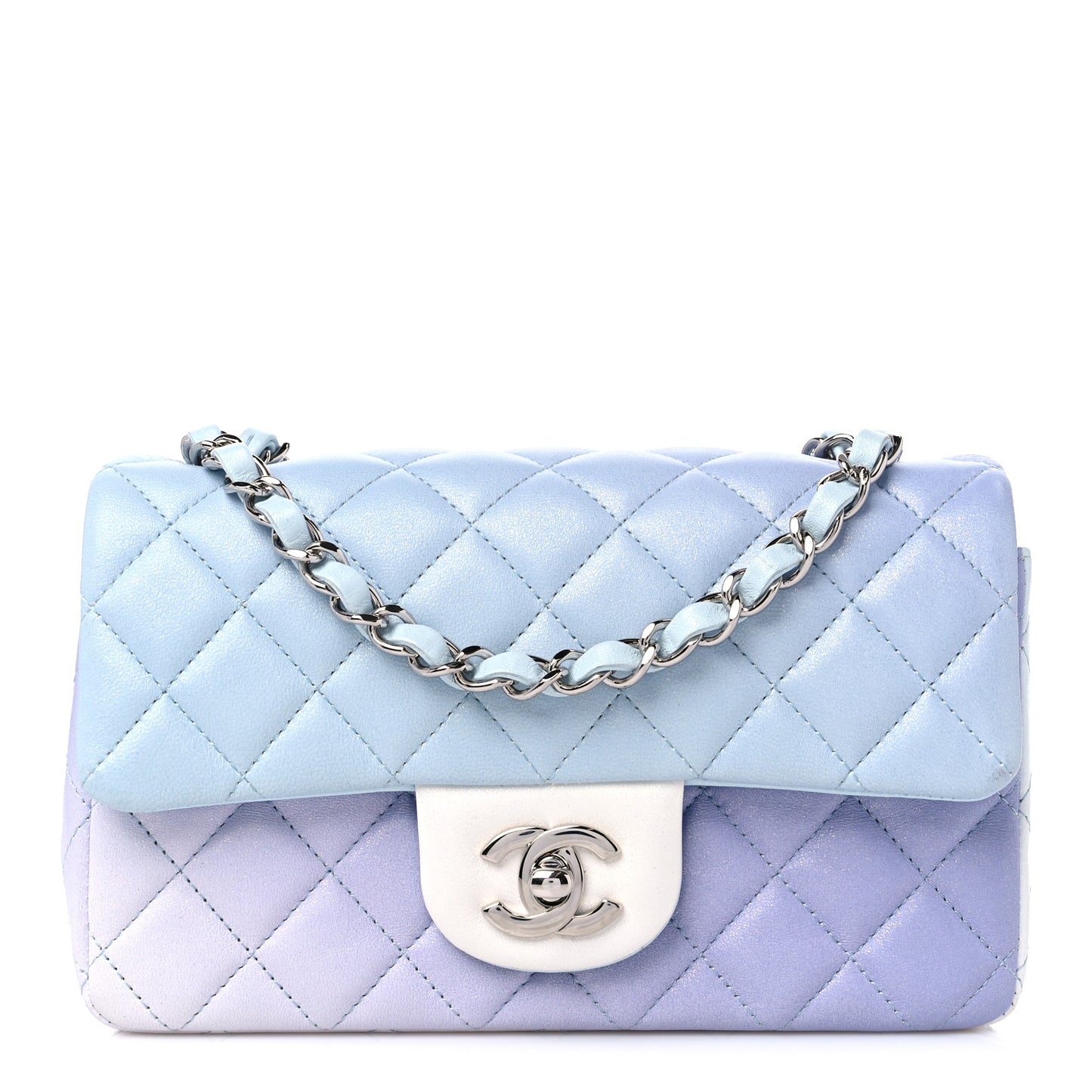 Perforated Lambskin Quilted Mini Rectangular Flap Light Blue Light Purple White