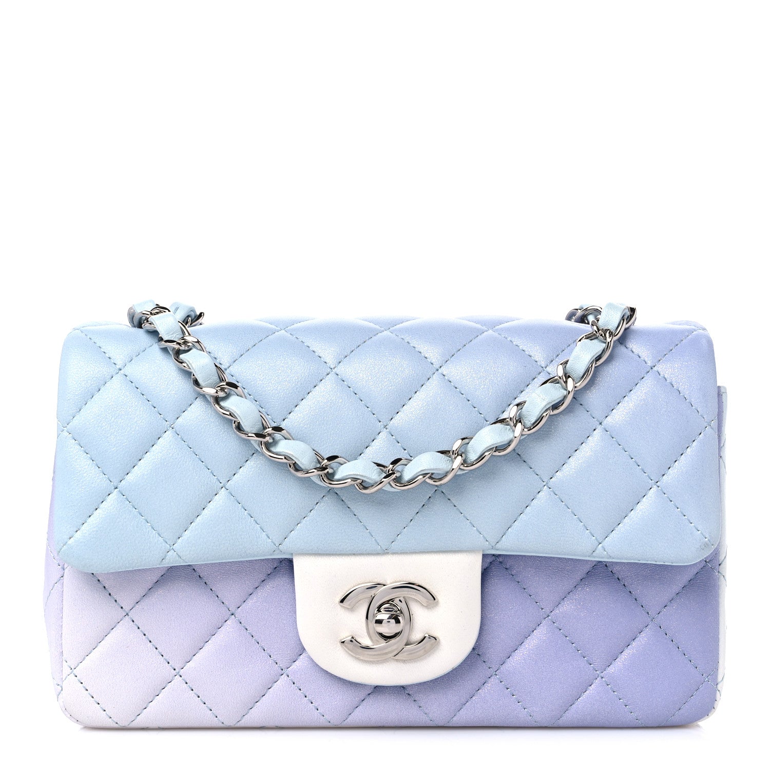 Chanel Perforated Lambskin Quilted Mini Rectangular Flap Light Blue Light Purple White 1 of 11