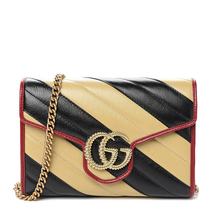 Gucci Azalea Calfskin Matelasse Diagonal Patchwork Torchon GG Marmont Chain Wallet Black Beige Romantic Cerise 1 of 9