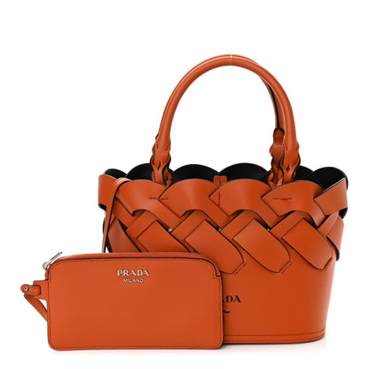 Prada Vitello Intreccio Tote Bag Papaya Black 1 of 11