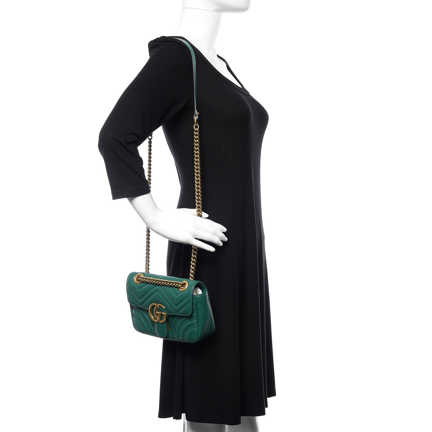 Gucci Calfskin Matelasse Mini GG Marmont Shoulder Bag Emerald Green 2 of 11
