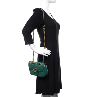 Gucci Calfskin Matelasse Mini GG Marmont Shoulder Bag Emerald Green 2 of 11
