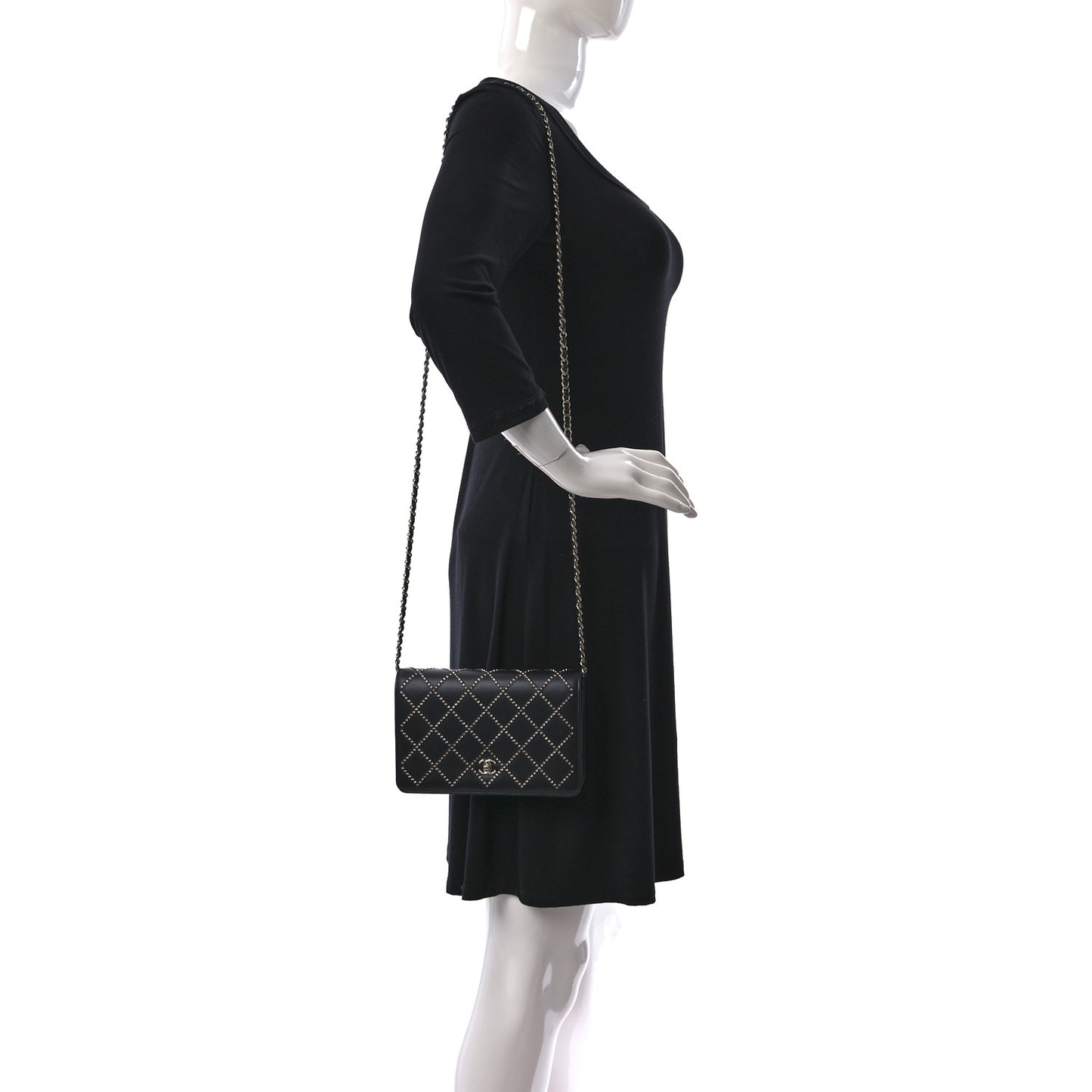 Lambskin Crystal Quilted Wallet On Chain WOC Black
