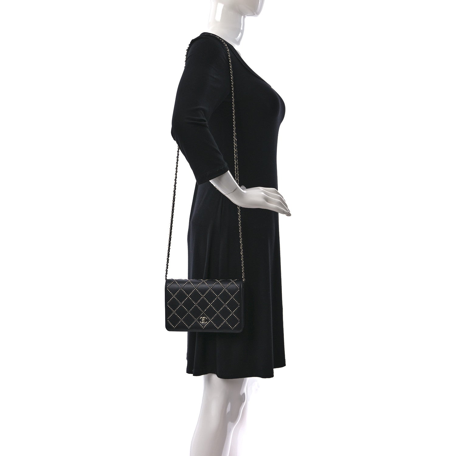 Chanel Lambskin Crystal Quilted Wallet On Chain WOC Black 2 of 15