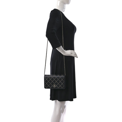 Chanel Lambskin Crystal Quilted Wallet On Chain WOC Black 2 of 15