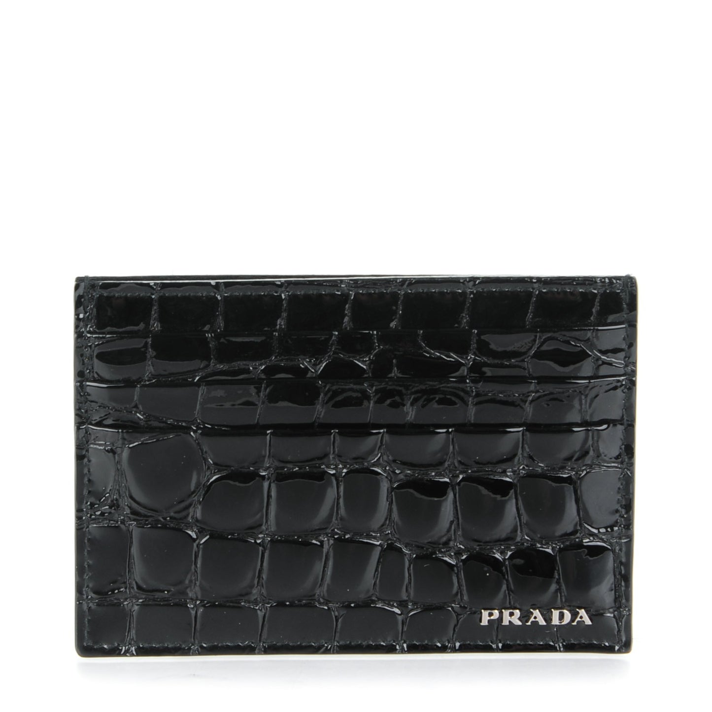 Calfskin Crocodile Embossed Card Case Black