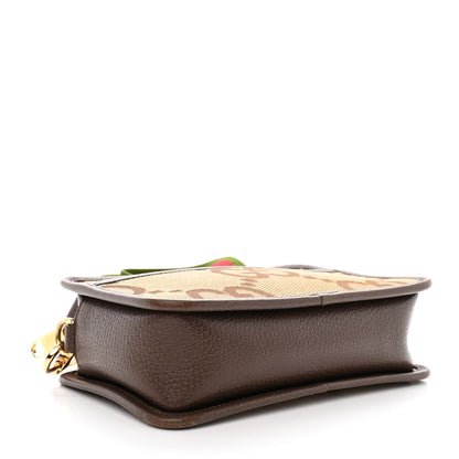 Gucci Monogram Jumbo GG Textured Dollar Calfskin Web Mini Crossbody Bag Camel Ebony New Acero 4 of 12