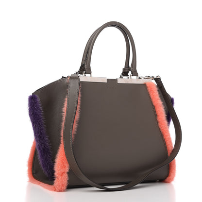 Fendi Calfskin Mink Fur Trim Petite 3Jours Tote Carbone Multicolor 3 of 10