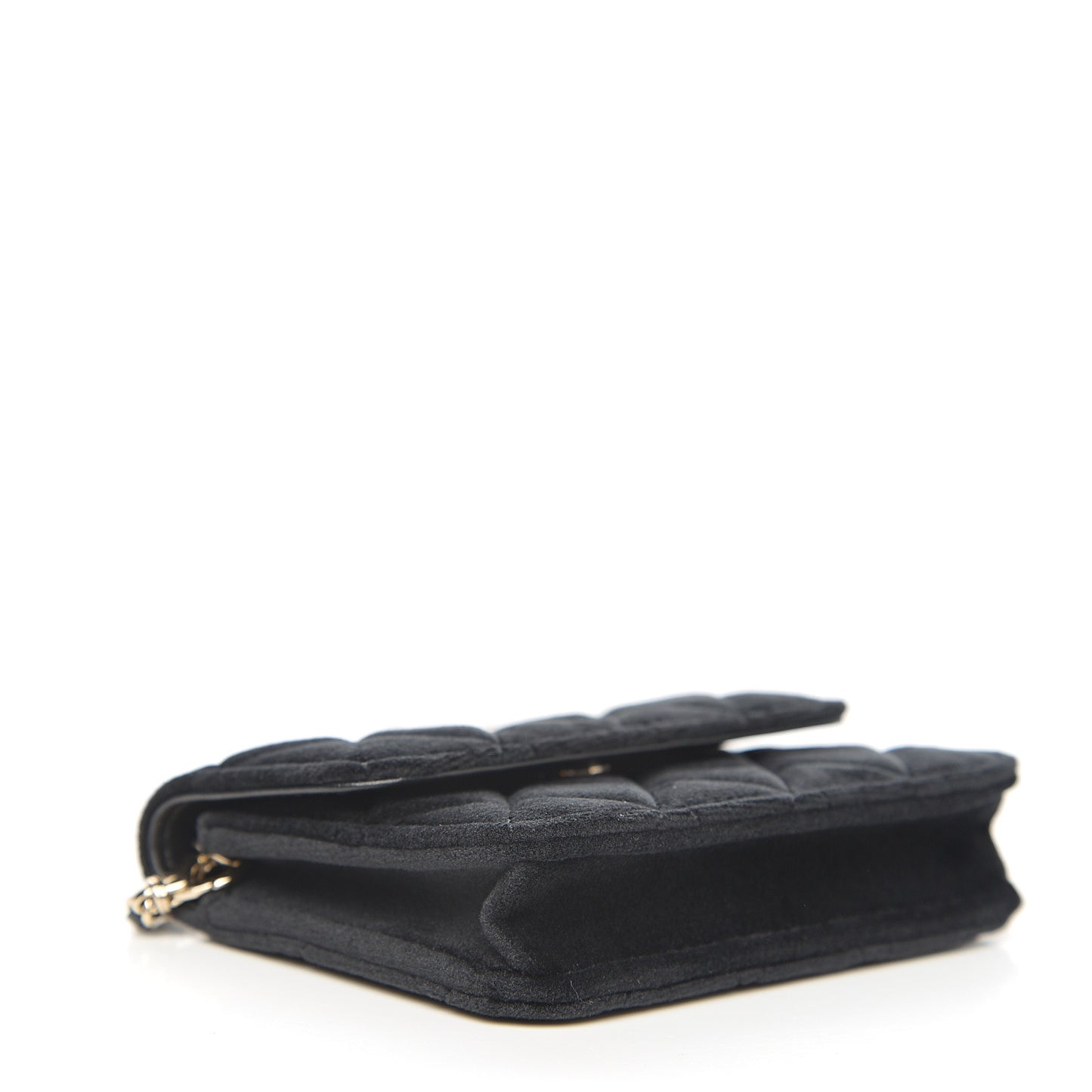 Velvet Quilted Pearl Crush Clutch With Chain Black