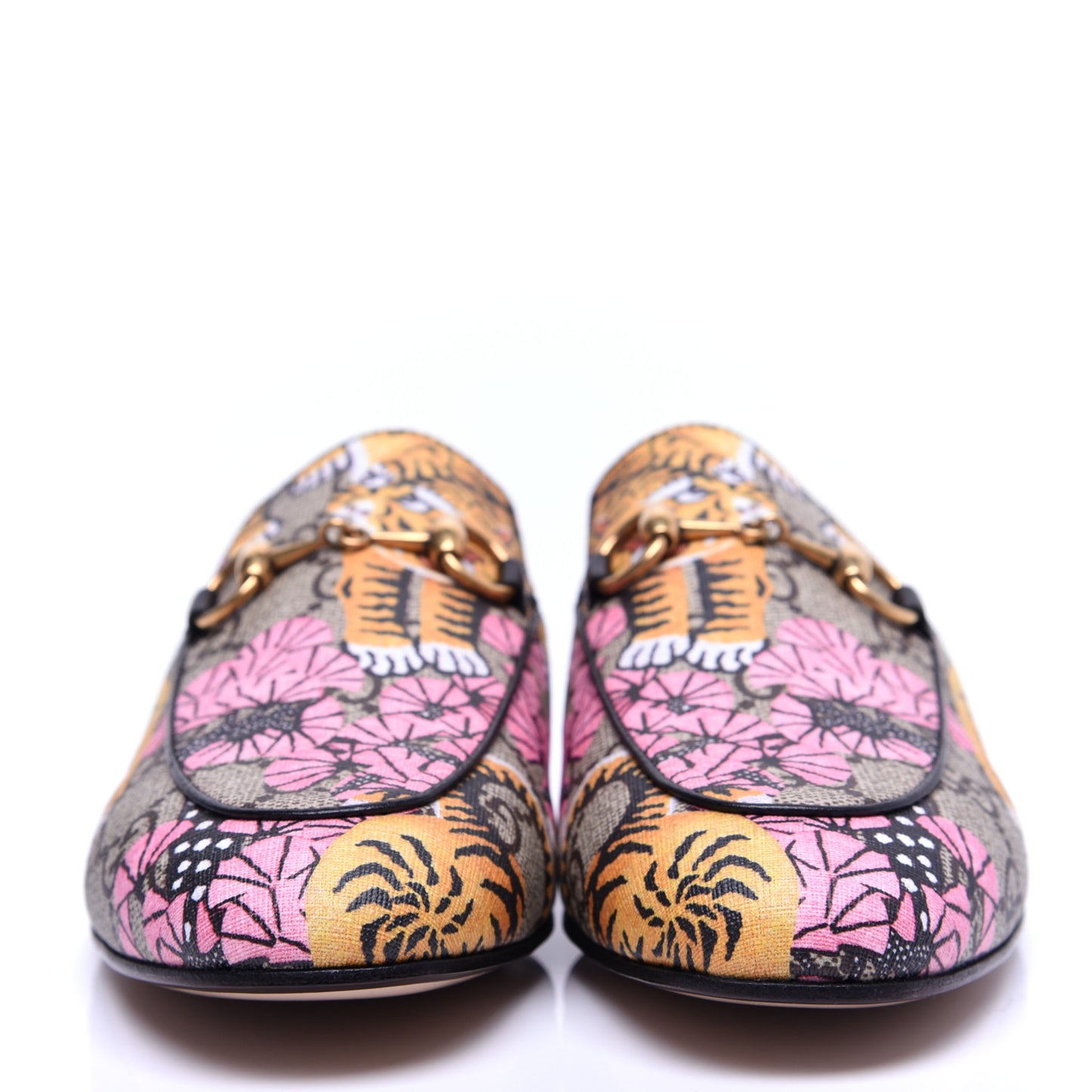 GG Supreme Monogram Bengal Womens Princetown Slippers 35 Beige Crop Pink