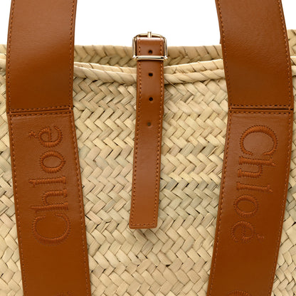 Chloe Raffia Smooth Calfskin Medium Sense Basket Caramel 7 of 9