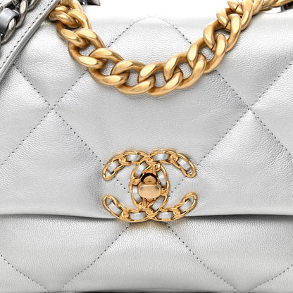 Chanel Metallic Goatskin Quilted Medium Chanel 19 Flap Silver 8 of 11