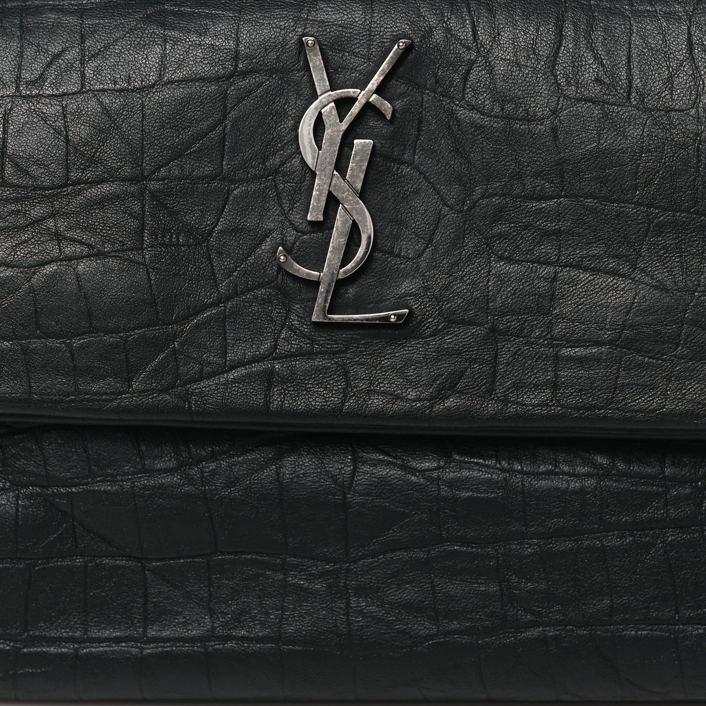 Calfskin Crocodile Embossed Medium West Hollywood Monogram Fold-Over Black