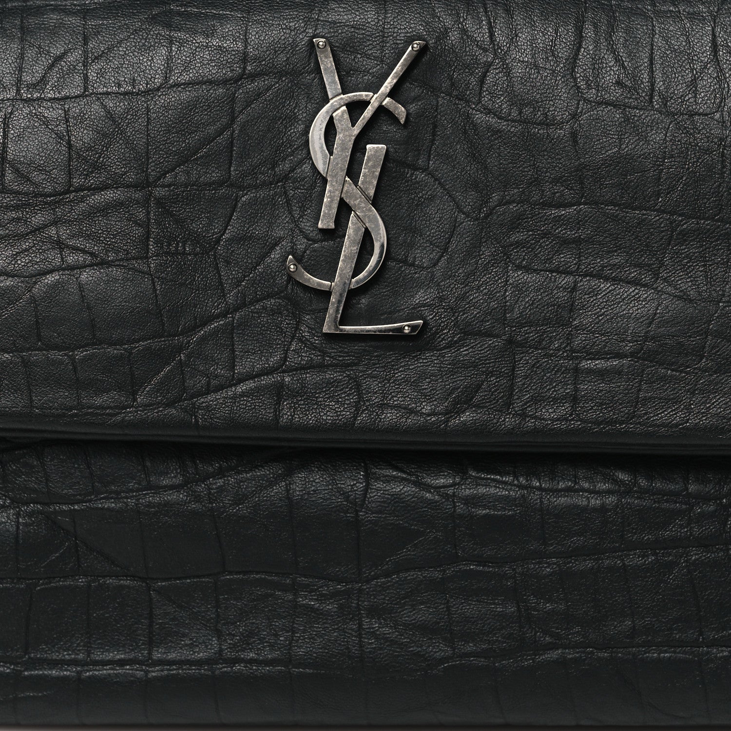 Saint Laurent Calfskin Crocodile Embossed Medium West Hollywood Monogram Fold-Over Black 8 of 10