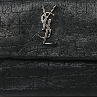 Saint Laurent Calfskin Crocodile Embossed Medium West Hollywood Monogram Fold-Over Black 8 of 10