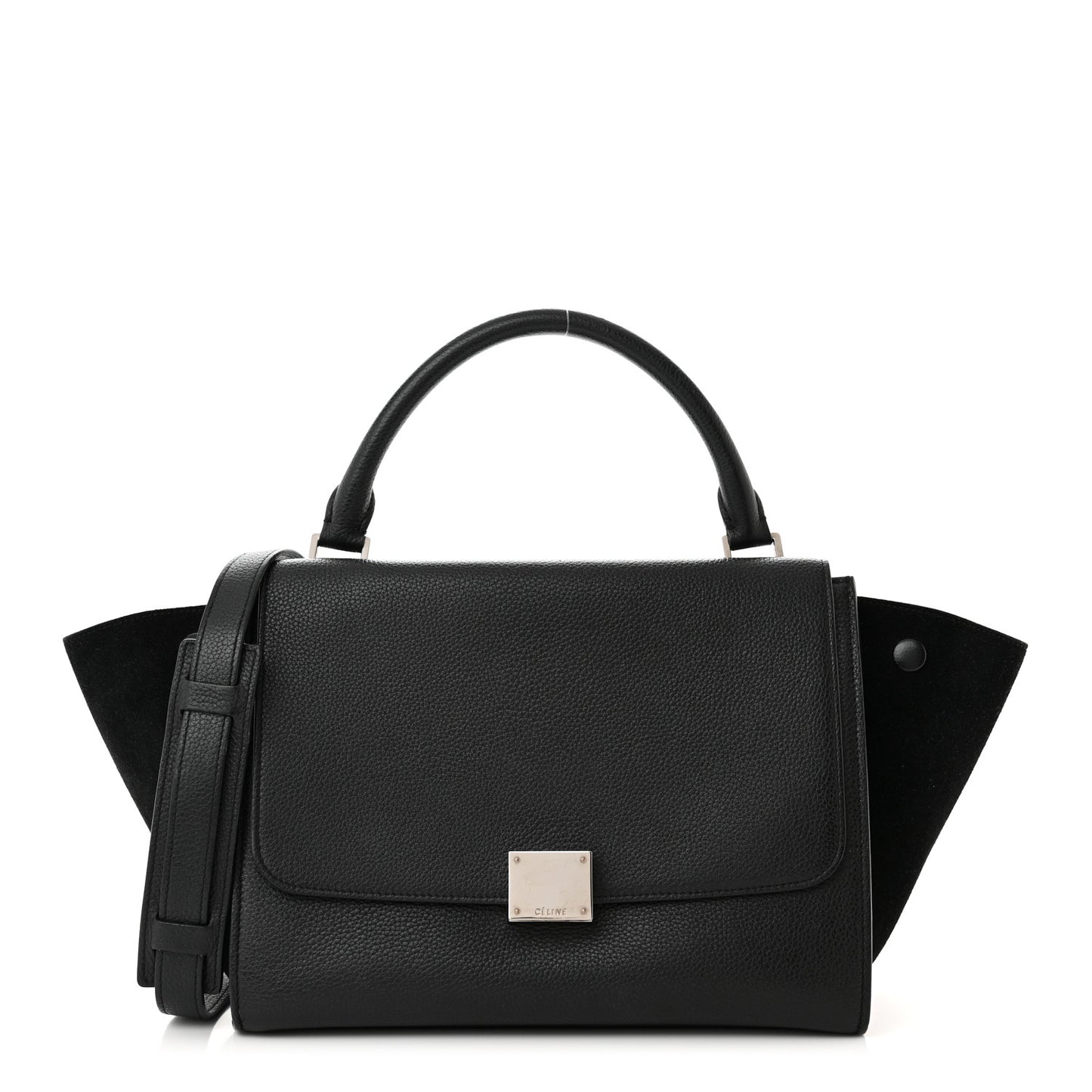 Drummed Calfskin Suede Small Trapeze Black