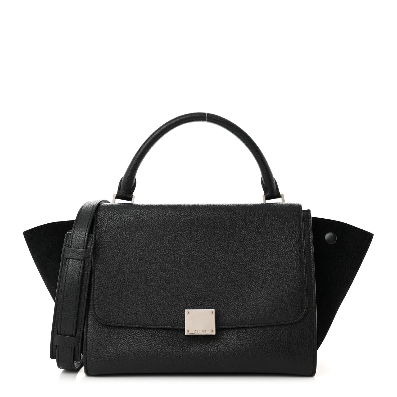 Celine Drummed Calfskin Suede Small Trapeze Black 1 of 13