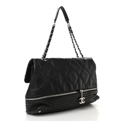 Chanel Calfskin Stitched Large Expandable Flap Bag Black 2 of 10