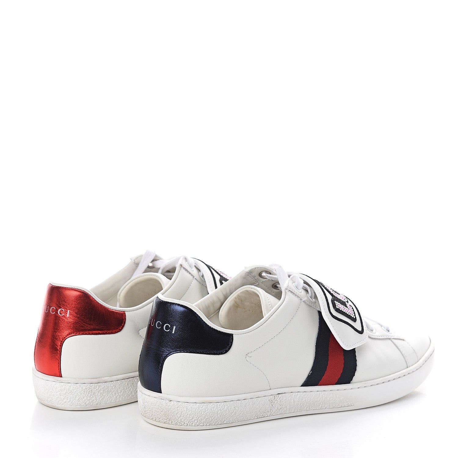 Gucci Calfskin Crystal Web LOVED Embroidered Womens Ace Sneakers 40 White 4 of 7