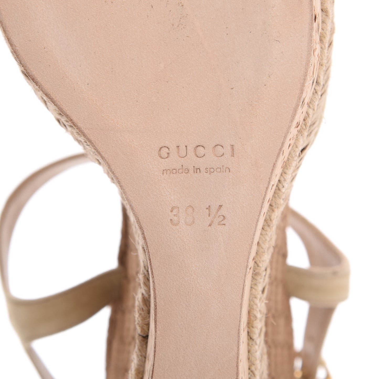 Suede Cork Guccissima Hollie Wedge Sandals 38.5 Nude