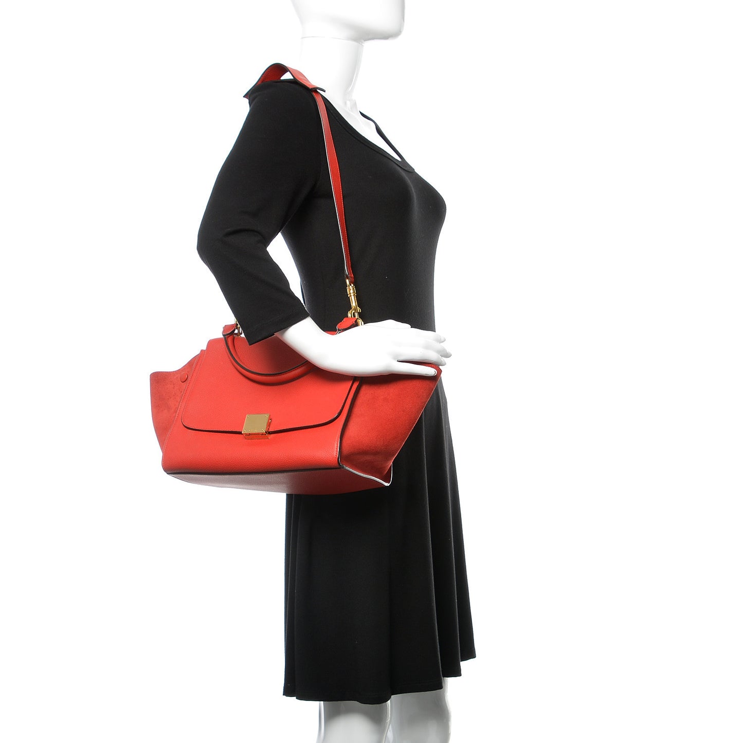 Drummed Calfskin Suede Small Trapeze Coquelicot