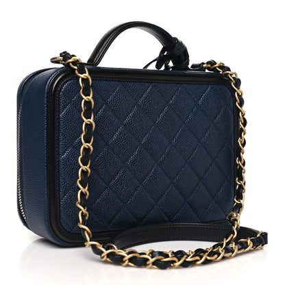 Chanel Caviar Quilted Medium CC Filigree Vanity Case Navy Black 3 of 10