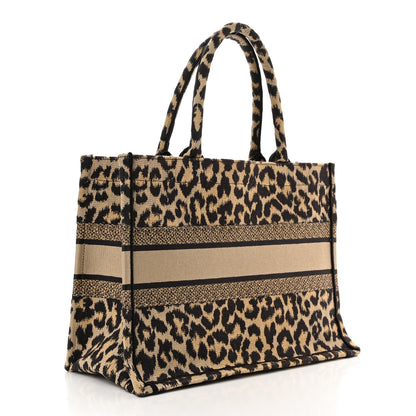 Christian Dior Canvas Mizza Embroidered Medium Leopard Book Tote Beige 3 of 10
