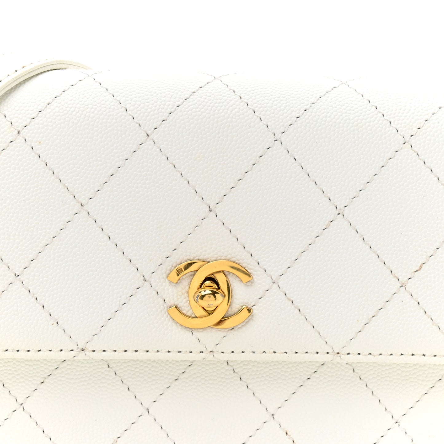 Caviar Diamond Stitched Square Flap Shoulder Bag White