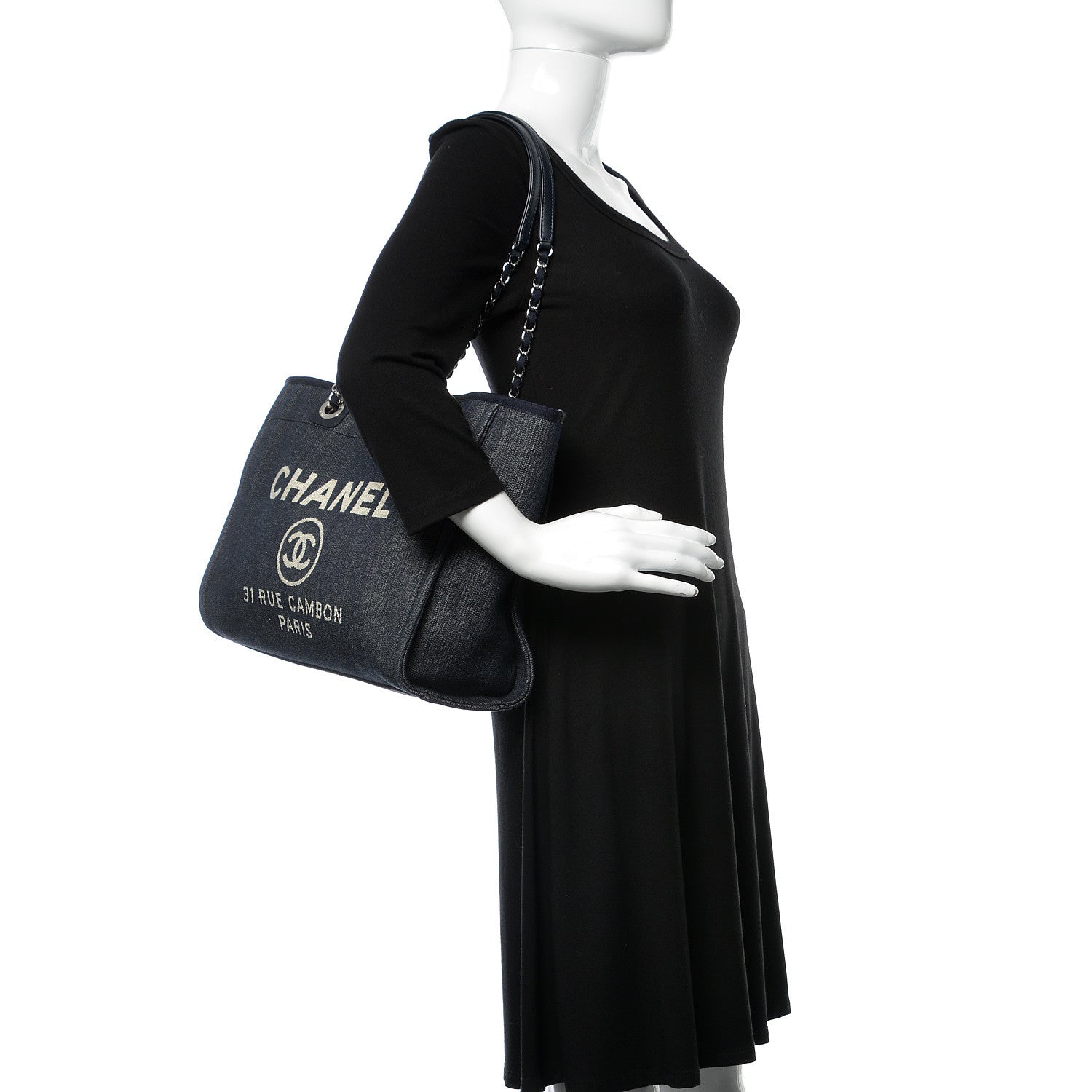 Chanel Denim Small Deauville Tote Dark Blue 2 of 9