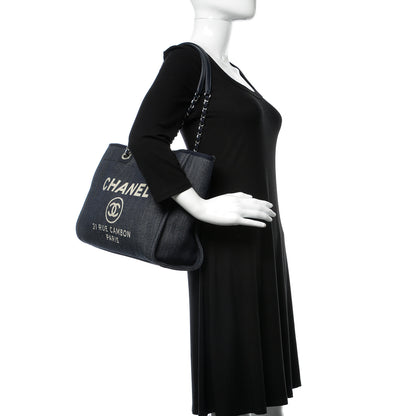 Chanel Denim Small Deauville Tote Dark Blue 2 of 9