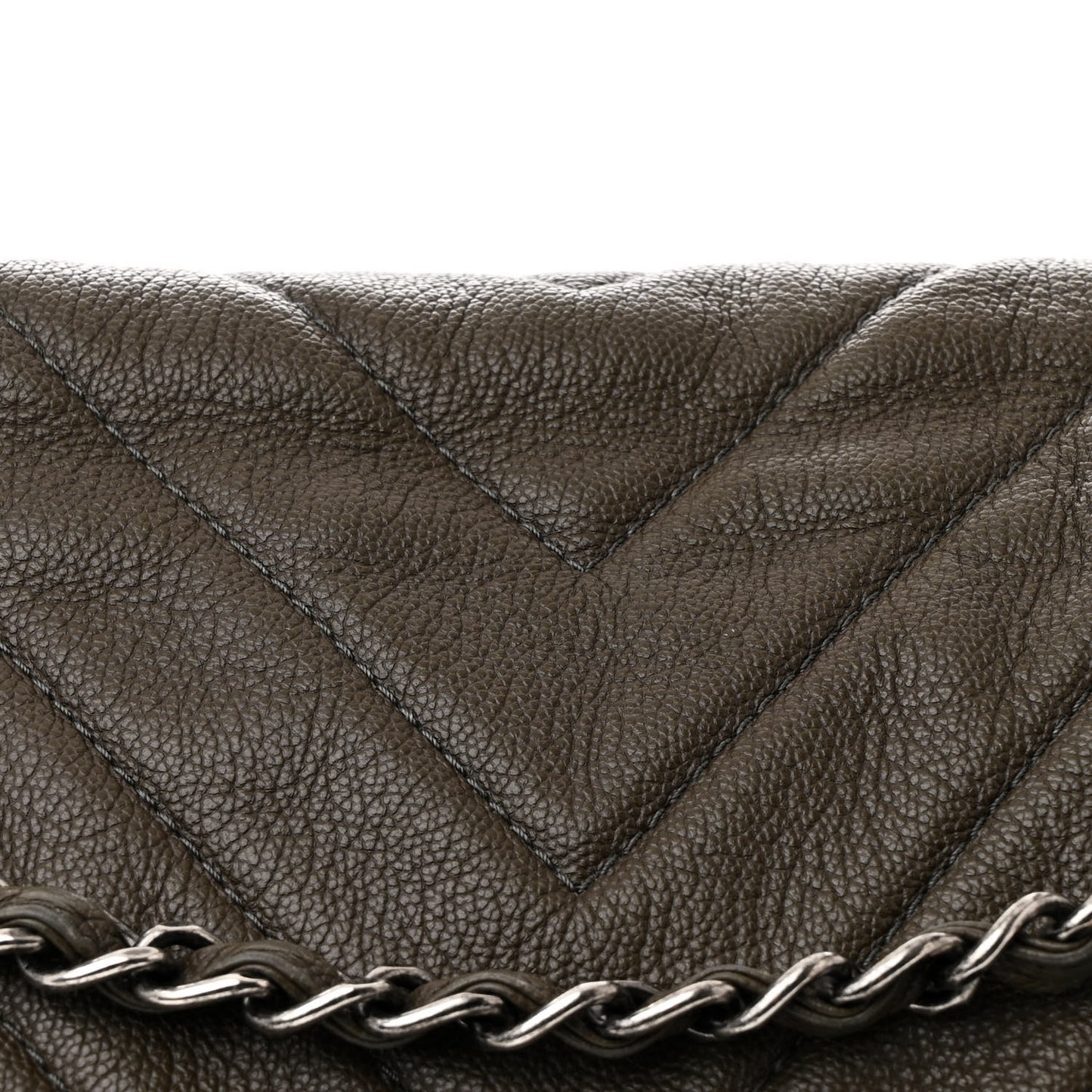 Calfskin Chevron Quilted XXL Travel Flap Bag Khaki